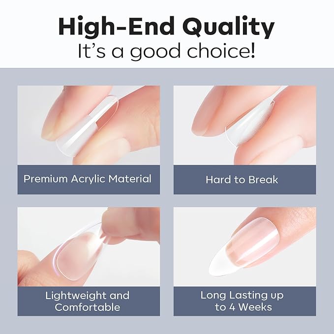 Modelones Medium Round Oval Fake Nail Tips - 510Pcs Gel Tips Pre-shaped Half Matte Full Cover Clear Acrylic Gel Kit False Press on Nails for Extension DIY Salon 15Sizes