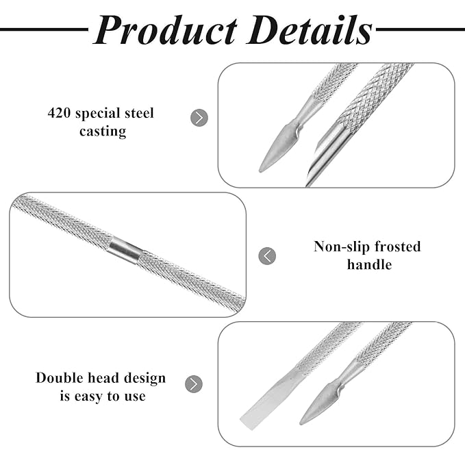 4 Pack Professional Nail Polish Around Cuticle Remover Tools, Pre-treatment Cuticle Pusher with 15 Sheets 100/180/240 Grit Sandpaper, Dual-Ended Russian Nail Polish for Manicure Pedicure Salon