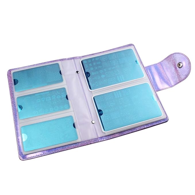 50 Slots Image Stamper Plate Collection Nail Art Stamp Plate Stamping Plates Cases Stamp Nail Template Organzier for 6.0x12.0cm and 9.5X14.5CM Nail Art Plates (Purple)