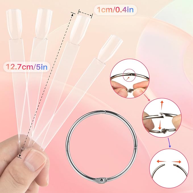 200PCS Nail Swatch Sticks - Clear Nail Color Swatches with Ring Acrylic Fan Shape Nail Polish Sample Swatches Nail Practice Stick Gel Polish Display Stick for Technician Beginner Home Salon Use