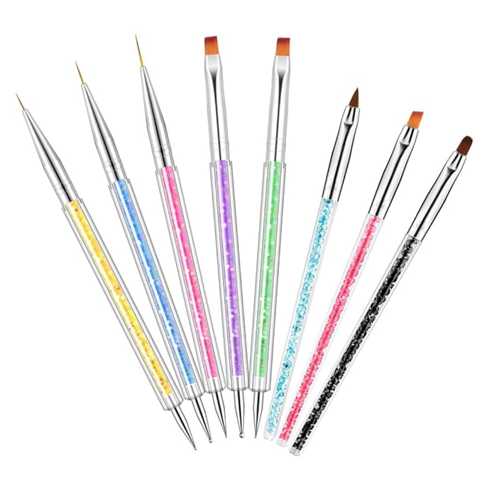 HIGHROCK Nail Art Liner Brushes Pens Dual-Ended Nail Art Point Drill Drawing Brush Pen Manicure Tool Nail Art Design Dotting Pen Tools (8PC)