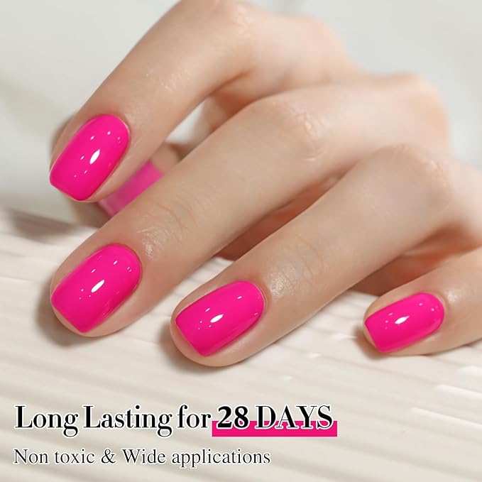 Double Rhythm 0.50 OZ Gel Polish Same Color Same Bottle Golden Round Hema Free Neutral Natural Milky 15 ML Jelly UV Polish Art DIY at Home (Hot Pink-C1312)