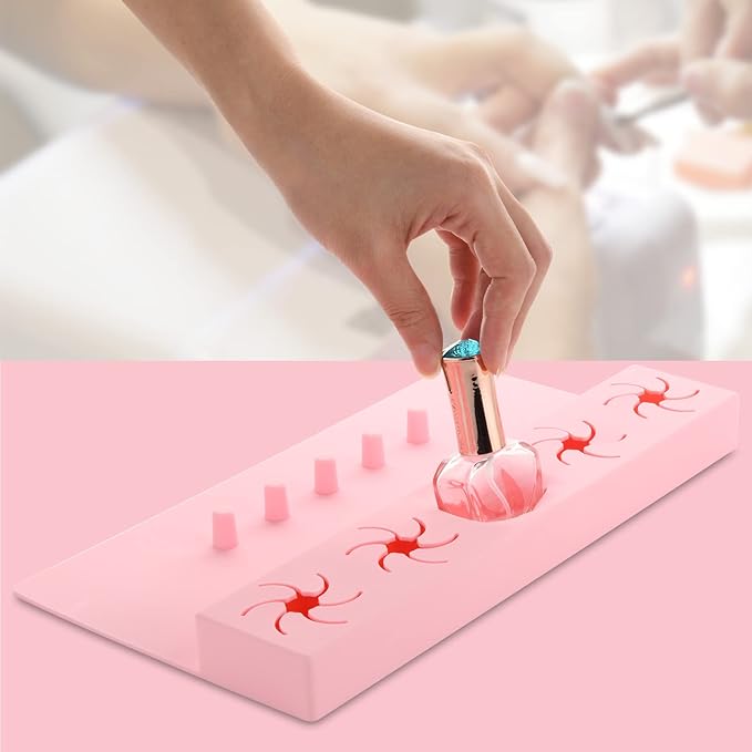 Beautyflier Soft Silicone Nail Stand Hand Rest for Nails, Nail Polish Organizer Holder, Manicure Supplies with Multi Angle & Polish Trays, Foot Station Supply for Salon Home DIY (Pink)