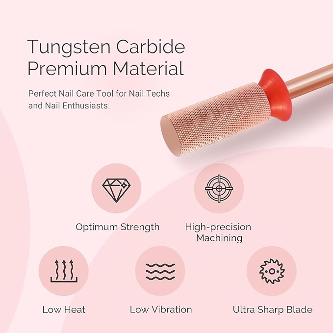 MelodySusie Large Barrel Nail Buffer Bit, Professional Safety Carbide Nail Bit for Nature Nail Bed File Cuticle Dead Skin Cleaning Nail Prepare, Two Way Rotate, Manicure Nail Salon Supply, Rose Gold,F