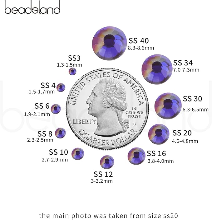 Beadsland 1440pcs Flat Back Crystal Rhinestones Round Gems for Nail Art and Craft Glue Fix, Aurora Purple, SS10, 2.7-2.9mm