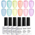 RARJSM Pastel Stained Glass Gel Nail Polish Set 6pcs Clear Orange Yellow Blue Pink Purple Crytal Transparent Jelly Series Sheer Amber Gel Varnish LED UV Curing Requires Spring Easter French Manicure