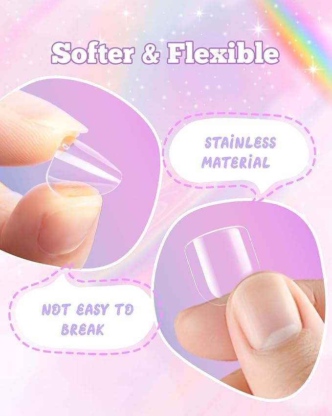 krofaue Kids Nail Tips with Handle - 240Pcs Soft Gel Press on Nails for Girls & Children for Easy DIY Nail Tips Art, 12 Sizes Fingernail Decoration (4-8 years old)
