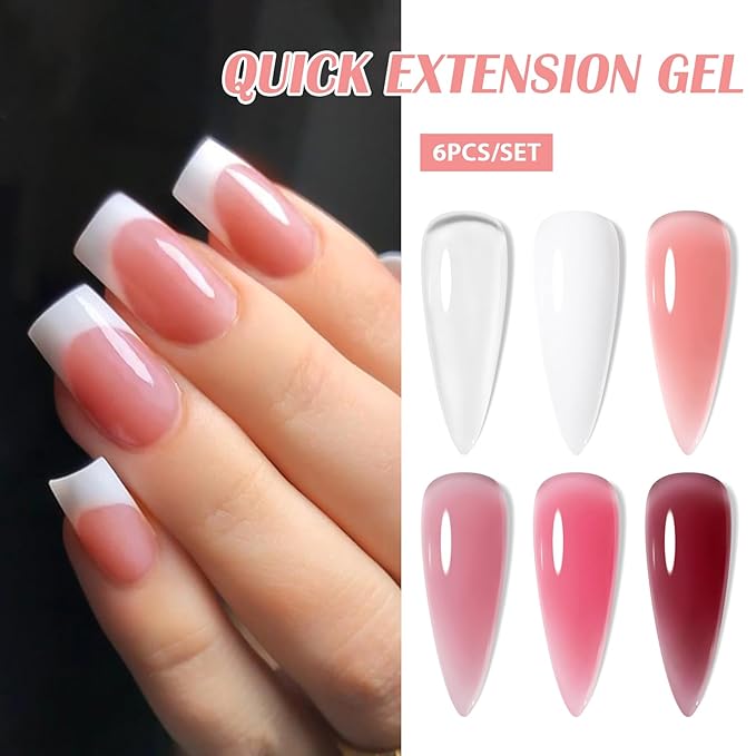 MTSSII Builder Nail Gel 9 Pcs, Clear White Pink Brown Builder LED Lamp Cured Thickening Apex Building Strengthener Extension Gel Polish for Home DIY Salon Girls