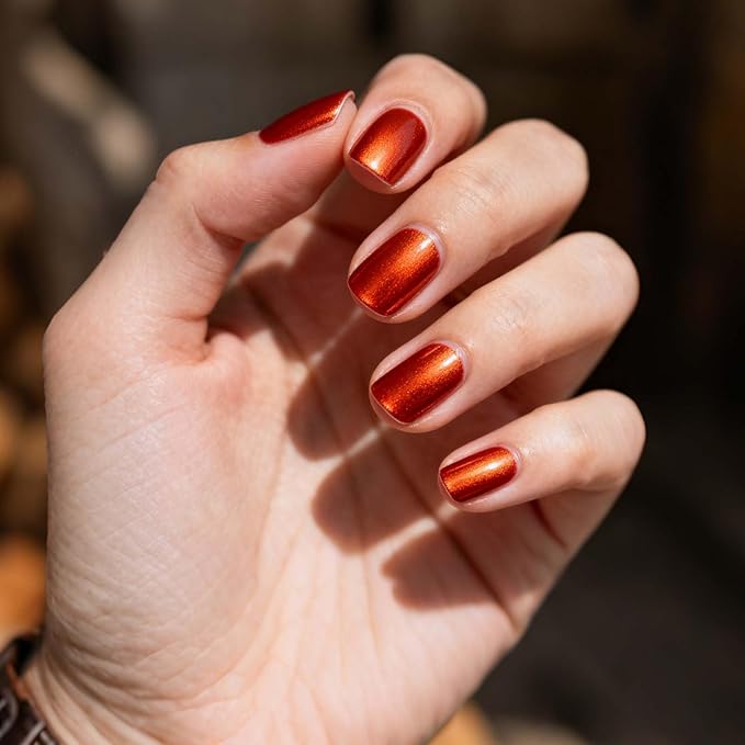 Semi Cured Gel Nail Strips - Chrome Orange Red Nail for Date Wear, 20 Pcs DIY at Home Nail Art, UV/LED Lamp Required, Beginner Friendly & Salon Quality Manicure