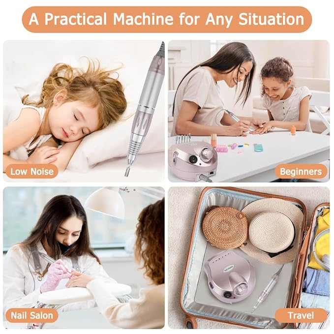 Portable Electric Nail Drill, 30000RPM Nail Drill with 6 NailDrill Bits and Sanding Bands, Nail File Kit for Acrylic, Gel Nails, Dip Powder, Manicure and Pedicure for Home Salon Use, Rose Gold