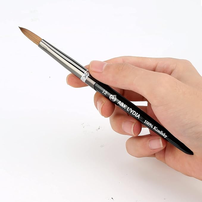 A&K L'YDIA Acylic Nail Brush-2pcs Pure Konlisky Sable hair Crimped Oval Nail Art Brush Black Metal handle with Nail Files for Professional acrylic Application Manicure Crystal Powder Pedicure