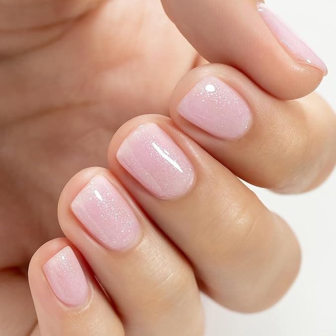 RARJSM Nude Rubber Base Gel Nail Polish Pale Pink Sparkle Silver Glitter Sheer Rubber Base for Nails Brush on Quick Extend Builder Hard Gel Soak Off Curing Requires 15ml Salon Home French Manicure
