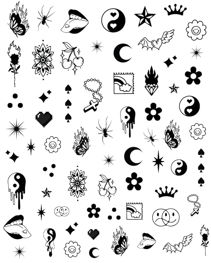 Impressed Gothic Authentic 5 Sheets Luxury Grunge Nail Art Stickers 500+ Black Customized Nail Decals for Fake Nail Design Decorations and Salon Nails Accessories for Men and Women (Grunge)