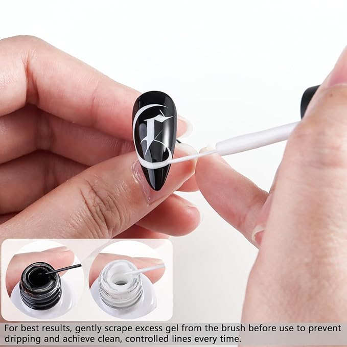 Black And White Gel Polish, 2PCS 8ML Gel Nail Polish Art Liner Set for French Tips Swirls Lines Gels Paint with Build in Thin Brush Detailing Draw Design Home Manicure Salon Supply UV Curing