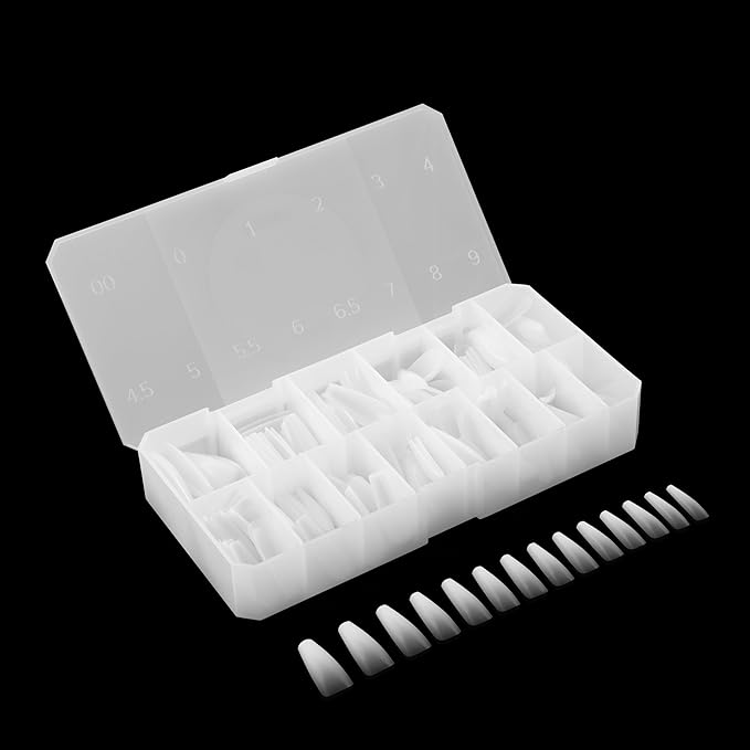 Apres Ombre Gel-X® Box of Nail Tips, 14 Sizes 00-9, Premium Quality (Sculpted Coffin Long, 210 Count)