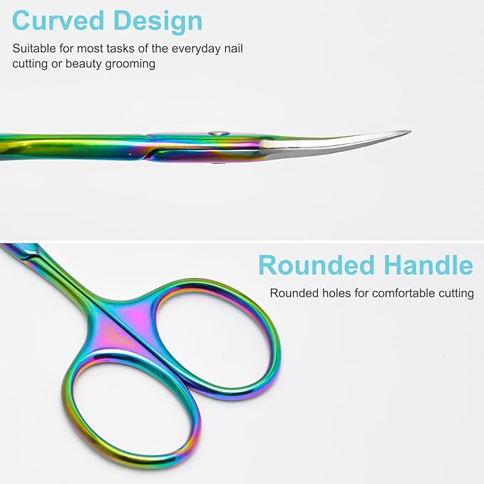 CGBE Manicure Scissors, Extra Fine Eyebrow Scissors for Grooming, Curved Blade Nail Scissors Precise Pointed Tip Grooming Kit for Eyebrow, Eyelash, Trim Nail and Dry Skin, Colorful