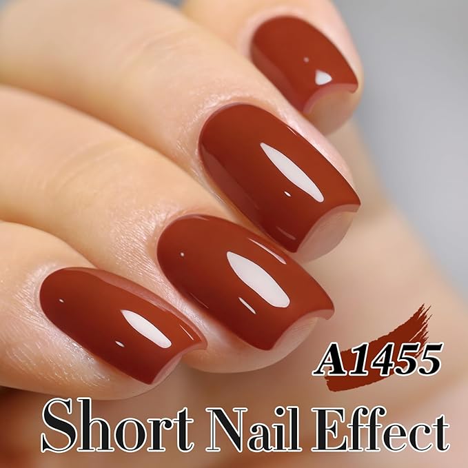 Double Rhythm Gel Polish 15ML Jelly Sheer Pastel Light Milky Color Pearl White Bottle 1 PC 0.5 OZ Full Size Nail Art Salon at Home (Deep Brown Red-D1455)