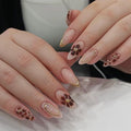24Pcs Almond Shaped French Tip Chrome Gold 3D Lines Design Acrylic Press-On False Nails for Women Girls Manicure Decor