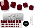 Semi Cured Gel Nail Strips – 32 Pcs Gel Pedicure Stickers - UV Nail Wraps for Toenails, Easy Application, Long Lasting, Salon Quality & UV Light Required - Dark Red P