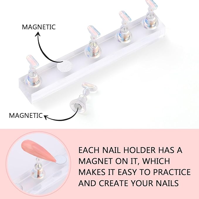 Etercycle Nail Stand Acrylic Nail Art Display Stand Practice Nail Holder for Painting Nails Magnetic Practice Stands with Reusable Putty (Clear)
