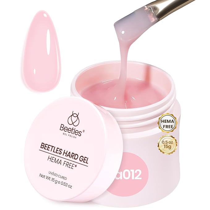 Beetles HEMA-Free Hard Gel for Nails,0.5 oz Mini Size Pink 9 in 1 Builder Nail Gel for Sensitive Nails Extension Sculpting & Overlays UV/LED Lamp Cured Professional Nail Tech Use Women