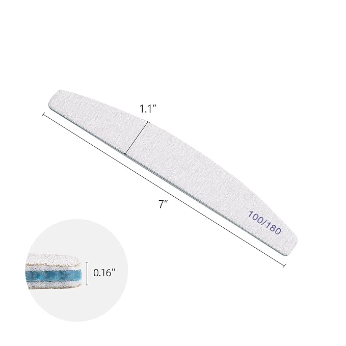 Nail File 25 Pack 100/180 Grit Professional Doubled Sides Emery Boards Washable Curved Nail Files for Gel Nail and Acrylic Nails, Salon Home Use