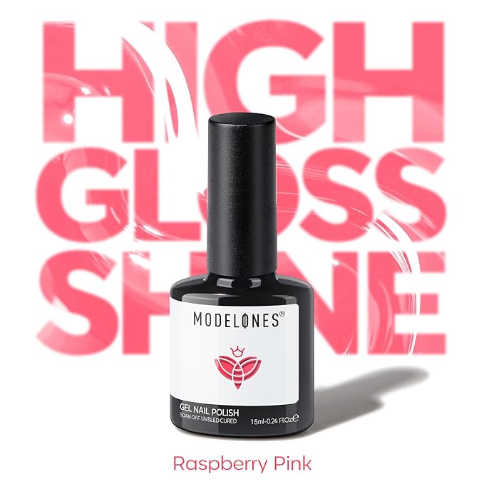 modelones Pink Gel Polish Raspberry Pink Valentine Gel Nail Polish Summer Vibrant Fluorescent Polish Soak Off LED Nail Art DIY Nail Manicure 15ML