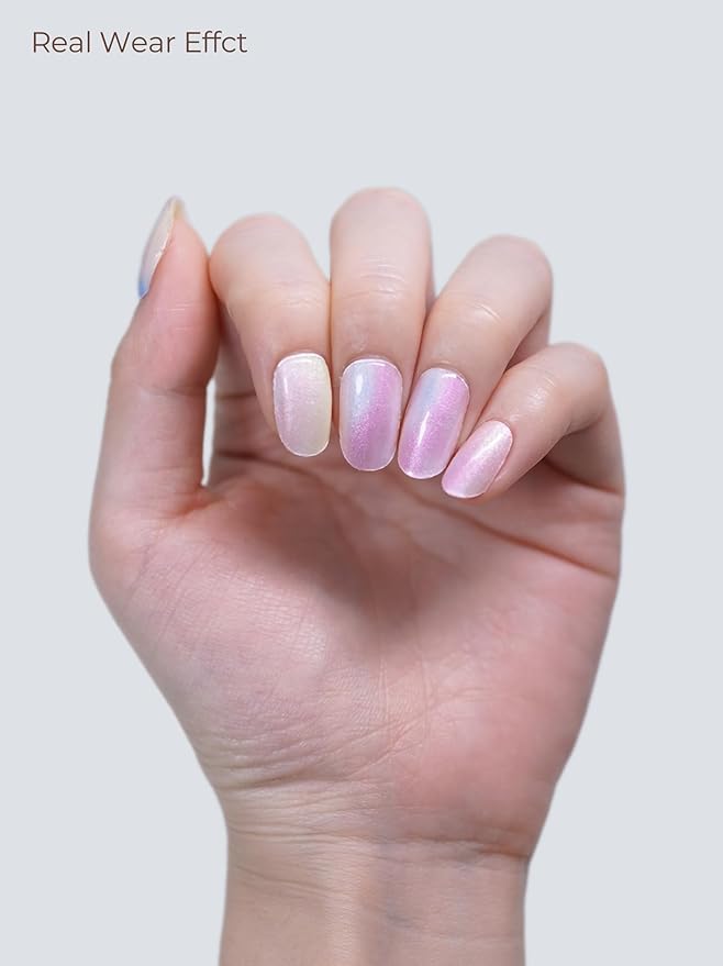 Semi Cured Gel Nail Strips - UV Light Gel Nail Stickers - 20 Long Lasting Salon Quality Wraps (Aurora Petal Purple)