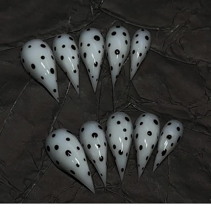 Halloween Press Claw on Nails Long Short Medium Curved Stiletto Handmade Gothic Design Horror Vampire False Nails Dragon Cat Claw Press on Nails Glossy Glue on Nail Thick Acrylic False Nails