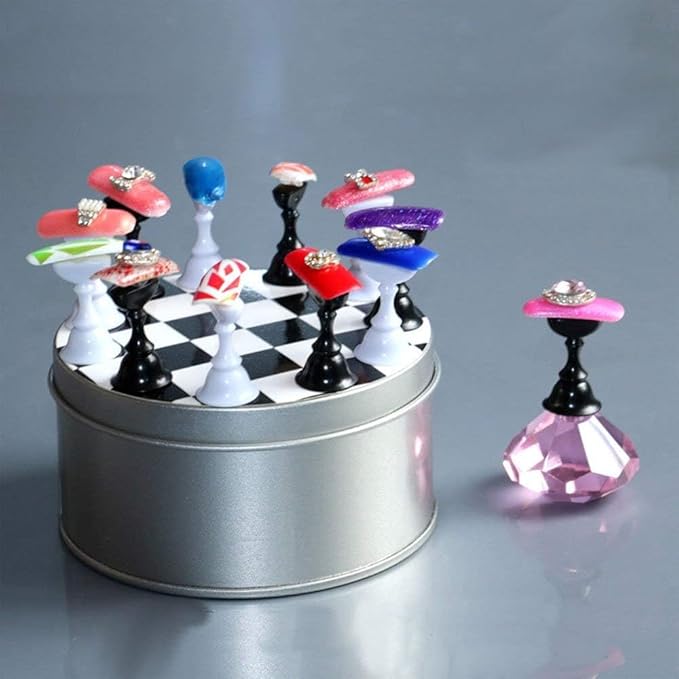 Kalolary 1 Set Nail Art Holder Practice Stand for Nail Art Display, Magnetic Nail Stand Tips Holders Crystal Holder Chessboard Fingernail DIY Training Practice Display Stand(Pink)