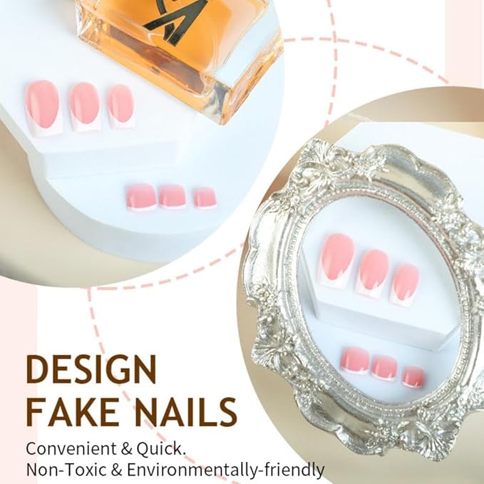 48Pcs Short Square Press on Toenails White French Tips Press on Nails Glossy Skintones Fake Nails with Designs Summer False Nails Reusable Full Cover Glue on Toenails Kit for Women Girls Manicure