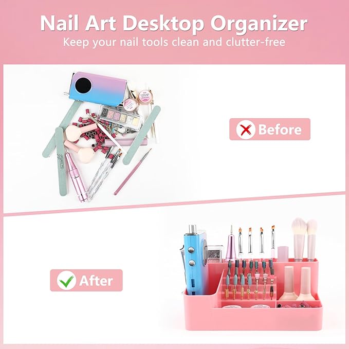 Nail Drill Holder & 28 Holes Nail Drill Bits Holder, Transparent Acrylic Nail Drill Machine Storage Box, Professional Nail Drill Organizer Case for Manicure tools (Pink02)