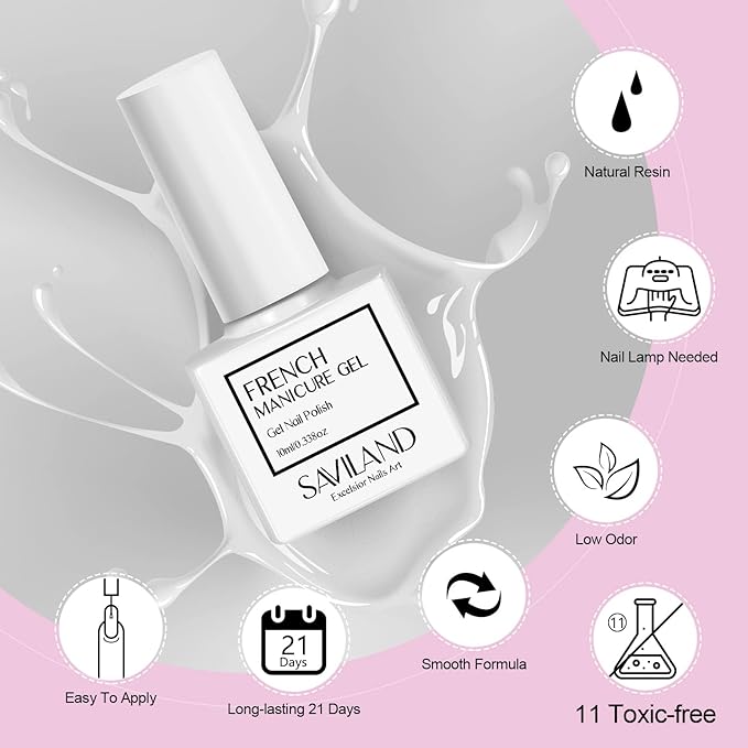 SAVILAND French Gel Nail Polish: 1PC 10 ML White Gel Polish Easy French Smile Line in 5s French Tip Nail Tool French Nails U V LED Gel French Tip Nail Art Nail Supplies for Starter Professional Gift