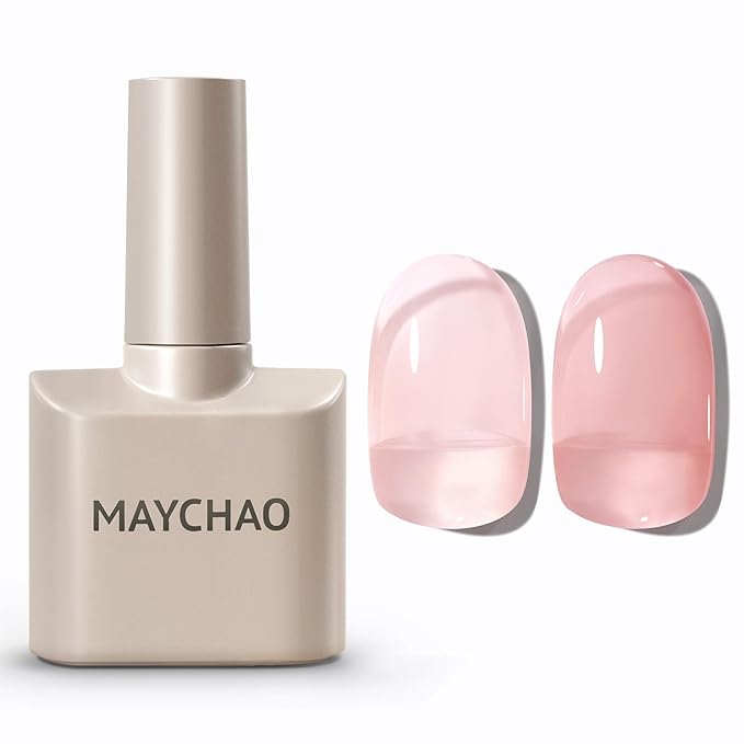 MAYCHAO Jelly Gel Nail Polish -15ML Nude Pink Jelly Gel Polish Soak Off UV LED Transparent Pink Nail Polish for DIY Manicure Home Salon Nail Art, 0.5 OZ