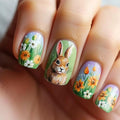 Easter Day Press on Nails - Short Square Fake Nails with Bunny Flower Design - Spring, Green Fasle Nails Press ons - for Women 24 Pcs