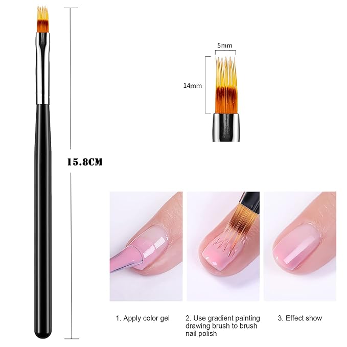 SILPECWEE 6Pcs Ombre Brush For Gel Nails Acrylic Nail Art Brush Fan Nail Brush Nail Gradient Pen Nail Sponges Pens Nail Art Tools For Salon&DIY