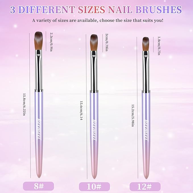 Acrylic Nail Brush Size 12, 100% Pure Kolinsky Nail Art Brush, Sturdy Handle Acrylic Powder Design Tools for Professional Manicure DIY Home Salon (12#)