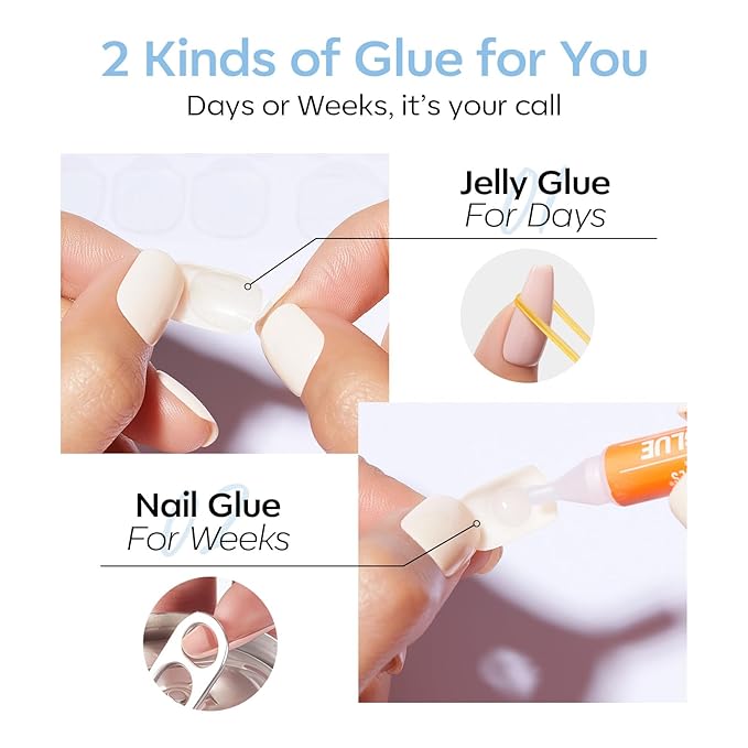 Modelones Extra Short Press on Nails, Squoval Fake Nails, Reusable Nail Kit with Nail Glue Adhesive Tabs Mini Nail File, Nails Press Ons 32Pcs 16 Sizes, Baby Blue, Spring Women Girl Gift