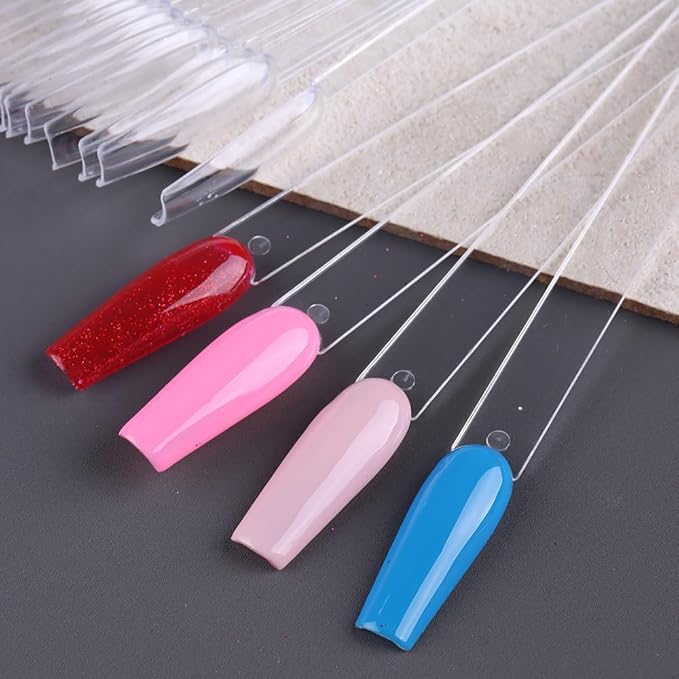 150 Pcs Nail Swatch Sticks with Ring, Clear Coffin Nail Polish Swatch Sticks, Ballerina False Nail Sample, Nail Practice Color Display Board Accessories for Home or Salon Use