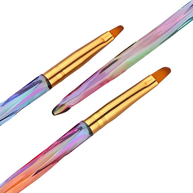 SILPECWEE 3Pcs Nail Art Clean Up Brush, Acrylic Nail Art Brushes, Nail Design Brush Nail Painting Pen Manicure Brush for Dipping Powder, Cleaner, Remove Polish, Builder UV Gel, Makeup