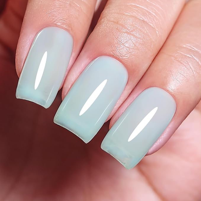 Jelly Gel Polish, Light Jade Green Jelly Nail Gel Polish Translucent Spring Summer Sheer Soak off UV LED for Nail Art DIY Manicure 0.5 Fl Oz