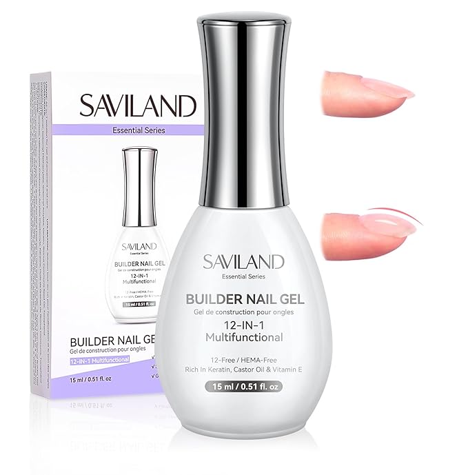 SAVILAND 12 in 1 Clear Builder Nail Gel: HEMA-Free Builder Gel for Nail Extensions & Sculpting False Nails Base Coat for Sculpting Extensions & Long-Lasting DIY Salon Manicure UV LED Lamp Needed