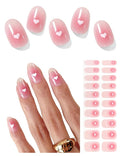 Semi Cured Gel Nail Strips (Pink Blurred Heart), Valentine's Day, 20 Pcs Gel Nail Wraps, Stickers, Salon Quality, Works with Any UV Lamps
