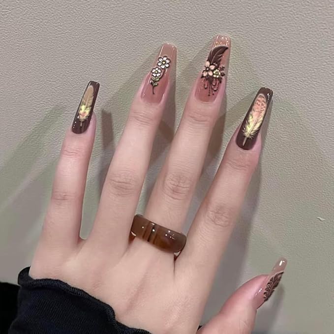 PH PandaHall 3pcs Feather Nail Stamping Plates Dreamcatcher Nail Art Templates Feather Flower Nails Image Plates Dreamy Pendant Nails Design Stamp for Women Manicures Salon DIY Printing Decoration