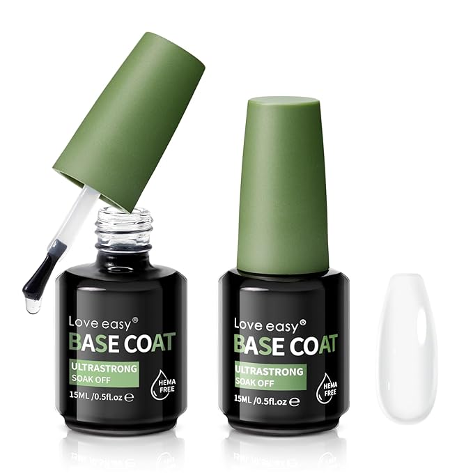 Base Coat Gel Polish Set for Nails, 2 Pack Clear Crystal Strengthen Apex Building Enhance Reinforce, Long Lasting 28+ Days, Safe Formula Protect Uneven Thin Damaged Weak Nail（U V Lamp Cured）