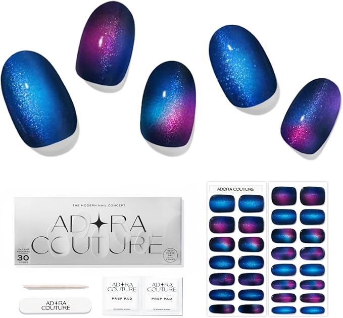Semi Cured Gel Nail Strips with 30 Pieces - UV Gel Stickers, Manicure Kit, Easy Application Wraps Includes Prep Pads, Nail File, Wooden Stick - UV Light Required (Constellation)
