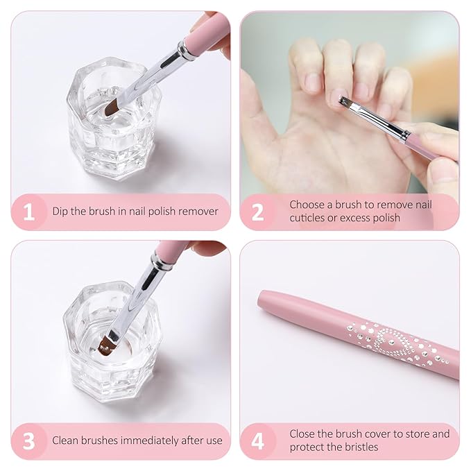 JASSINS Nail Clean Up Brushes,4PCS Gel Polish Nail Brushes Manicure Tools,For Nail Art Design Pen Painting DIY and Cleaning Nail Polish Mistakes on the Cuticles (PINK)