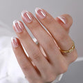 Findigit French Tip Gel Press On Nails Short - Pink Glossy Fake Nails White with Nail Glue for Women Gift, Supremely Fit Natural in 16 Sizes - 32 Stick On Nails Kit, Glossy Pink Ballet