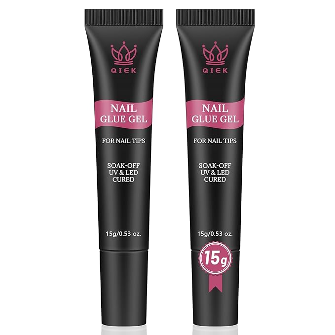 Nail Tips Gel Glue 2Pcs*15g - Lamp Curing Solid Nail Glue for False Acrylic Nails, Crystal Clear Long Lasting 28 Days No Yellowing Salon Quality DIY Home Manicure Beginner-Friendly