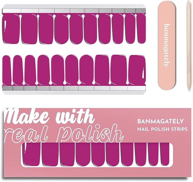 Nail Polish Strips, 20Pcs Salon Quality Gel Nail Stickers, Easy Long Lasting Wraps for Short Nails no UV Light Needed (Violet)
